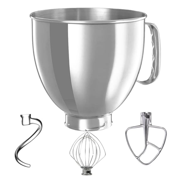 5QT Stainless Steel Mixer Bowl K5SBWH with KSM5THFBSS FLEX EDGE BEATER,K45WW Wire Whip,Spiral Dough Hook,Compatible With KITCHENAID TILT-HEAD STAND MIXERS 4.5-Quart (4.3 L) And 5-Quart (4.7 L) Y101
