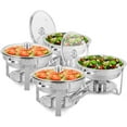 thumbnail image 1 of 5Qt 4 Pack Chafing Dish Buffet Set, NSF Stainless Steel Round Chafers for Catering, Buffet Servers and Warmers Set with Glass Lid & Lid Holder, Thick Stand Frame for Wedding Party Banquet Event, 1 of 9