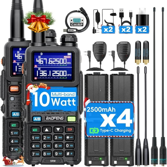 5RM 10W Ham Radio Handheld Long Range, (4PCS Batteries) Portable Two Way Radio,999CH,Frequency Copy,NOAA Weather,Walkie Talkies for Adults UV-5R with Speaker Mic,Programming Cable,2 Pack