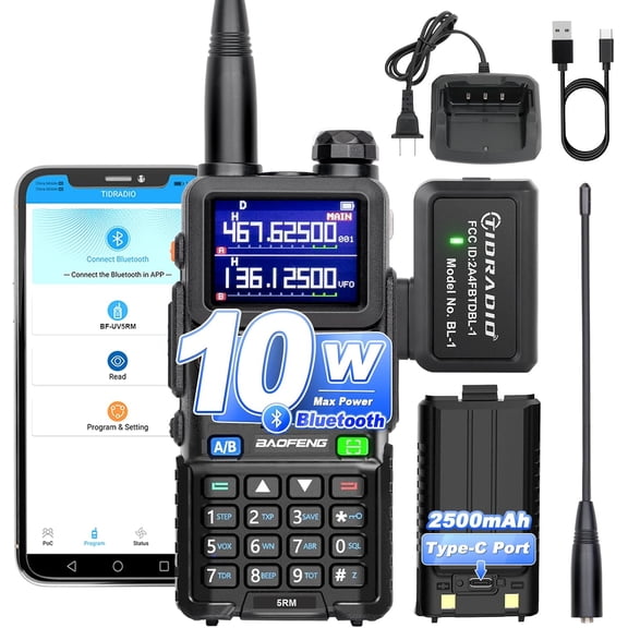 5RM 10W Long Range Ham Radio with Portable Wireless Programmer Upgraded UV-5R Handheld 8 Bands&NOAA Weather Receiver, Frequency Copy,2500mAh TypeC Battery