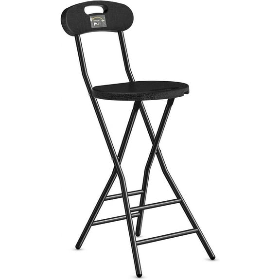 5Rcom Folding Stool, 1 Pack 24 inch Folding Bar Stool with Backrest and Handle, Foldable Stools for Adults Up to 350lbs, Collapsible Round Folding Counter Height Stool Chair for Camping Kitchen
