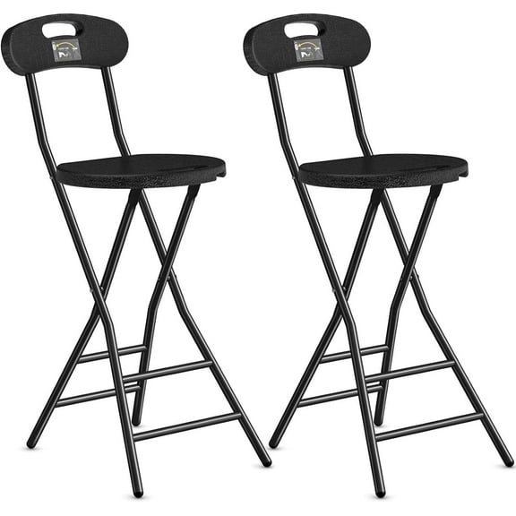 5Rcom Folding Stool, 2 Pack 24 inch Folding Bar Stool with Backrest and Handle, Foldable Stools for Adults Up to 350lbs, Collapsible Round Folding Counter Height Stool Chair for Camping Kitchen