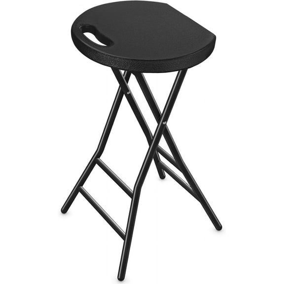 5Rcom Folding Stool, 24 inch Tall Folding Bar Stool with Safety Lock, Metal and Plastic Foldable Stool for Adults with Handle and Steel Frame Legs, 550lbs Capacity, Black