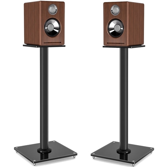 RFIVER Pair of Bookshelf-Style Speaker Stands That Rotate 45°, With Cable Management, Black.