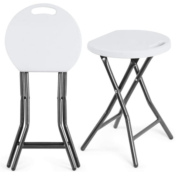 5Rcom Portable Stools Folding Lightweight Collapsible Stool 18 inch Set of 2 Plastic Foldable Fold up Round Stool for Adults with Heavy Duty Steel Frame Legs,500lbs Capacity/2 Pack,White