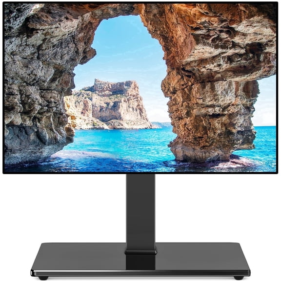 RTVR Universal Table Top TV Stand for 32 to 75 inch Flat Screen TVs, Swivel Height Adjustable Table Mount Base, Black