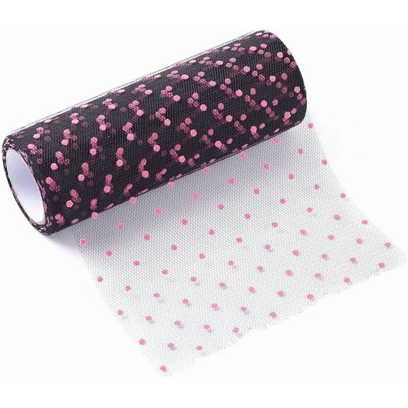 5Roll 1 Roll 10 Yards Polka Dot Deco Mesh Ribbons Tulle Fabric Tulle Roll Spool Fabric Deep Pink Ribbon for Crafts Flower Bouquets Wedding Shower Home DIY Decor 6 inch(15cm) Deep Pink