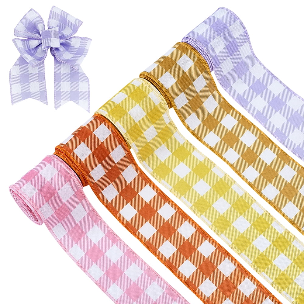 5Rolls 5 Colors Linen Ribbon Tartan Pattern Mixed Color 2-1/8 inch(55mm ...