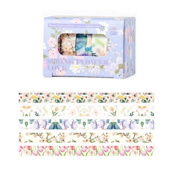 5Rolls Flower Decorative Tape 10mmX2M Adhesive Paper Tape for Art Craft Scrapbooking Journal Photo Album Picture Frame