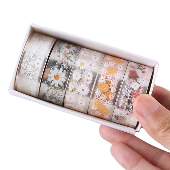 5Rolls Flower Decorative Tape 15mmX2M Adhesive PET Tape for Art Craft Scrapbooking Journal Photo Album Picture Frame