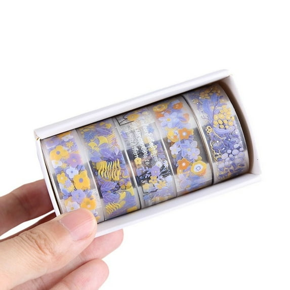 5Rolls Flower Tape 15mmX2M Decorative Tape Aesthetic PET Tape for Scrapbooking Journal Notebook Album Phone Packaging