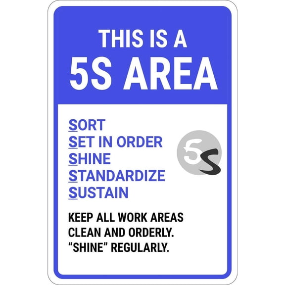 5S Area Sign Signs/5S Signs Metal Sign Danger Warning Notice Safety Tin Sign (Aluminum) Size: 12 x 16 inch