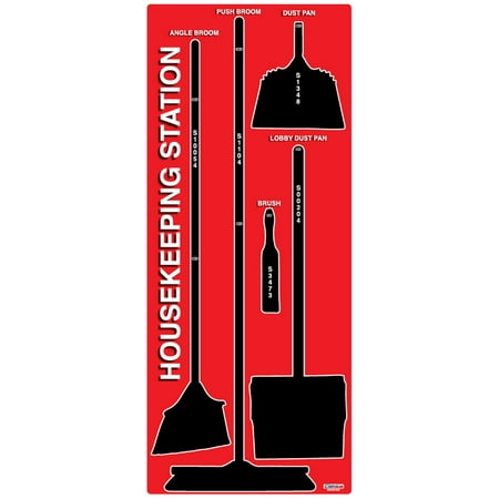 5S Housekeeping Broom Cleaning Station Red (Board Only with Hardware to hold brooms and dustpans)