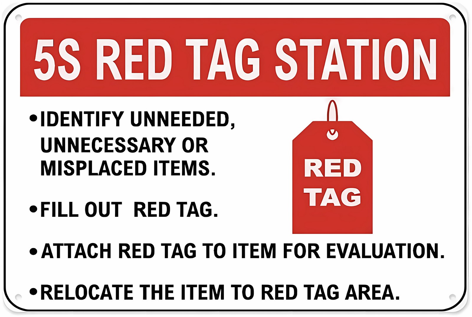 5S Red Tag Procedure Sign 12 x 8 Inches - Aluminum Tin Warning Sign ...