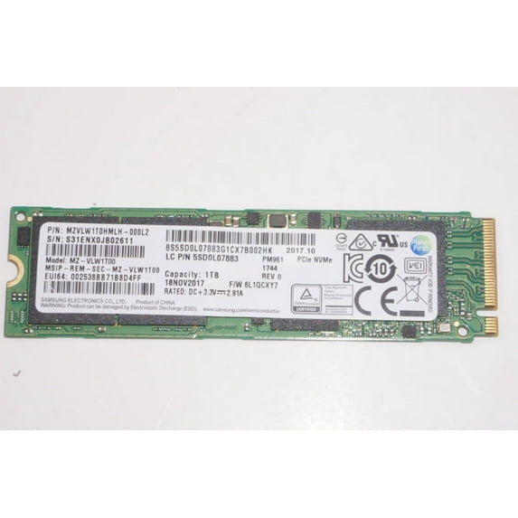 5SD0L07883 Lenovo MZSLW1T0HMLH-000L2 1TB PCIE NVMe SSD Drive 80Y70062US