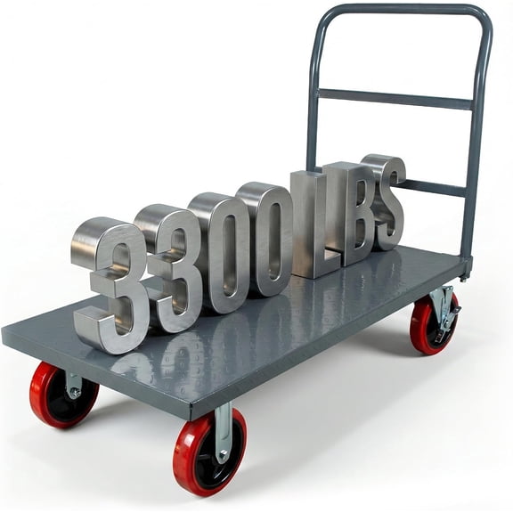 Diamond Plated Flatbed Cart Heavy Duty 48"x24" Platform Dolly Hand Truck 3000Lb 8" Locked Wheels
