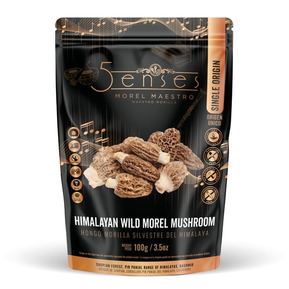 5Senses Himalayan Wild Morel Mushroom (Gucchi) | Hongo Morilla SILVESTRE DEL HIMALAYA | Morel Maestro | Premium Grade A Gucchi | Single Origin, Non-GMO & Kosher, Sun-Dried (100g/3.5oz)