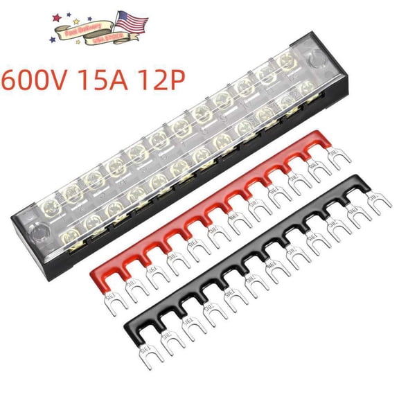 5Set 12 Positions Dual Rows 600V 15A Wire Barrier Terminal Blocks Strip TB-1512L