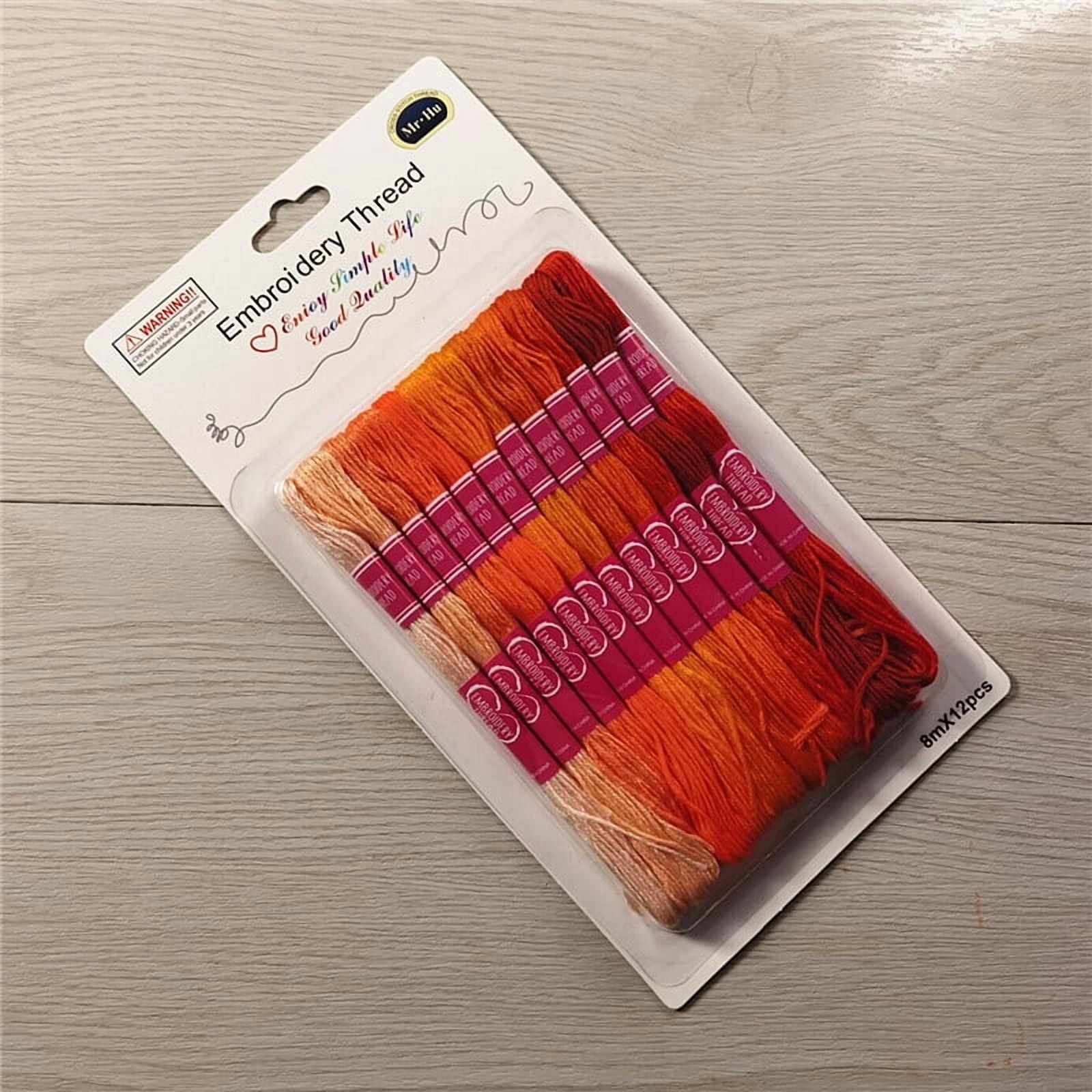 5Set 12 Skeins 12 Colors 6-Ply Polycotton(Polyester Cotton) Embroidery Floss Stitch Threads Gradient Color Orange 0.8mm 8m(8.74 Yards)/skein