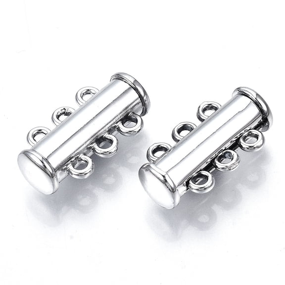 5Set 3-Strands Brass Magnetic Slide Lock Clasps 6-Hole Tube Platinum 19.5x10.5x6.5mm Hole: 1.4mm