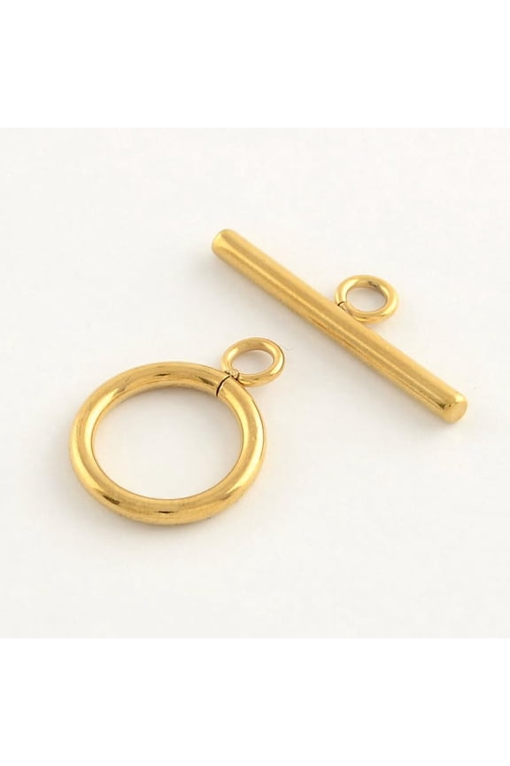 5Set 304 Stainless Steel Ring Toggle Clasps Real 24K Gold Plated Toggle Findings Metal Bar and Ring Clasps for Handmade Necklace Bracelet Jewelry Making Accessories Ring: 19x14x2mm