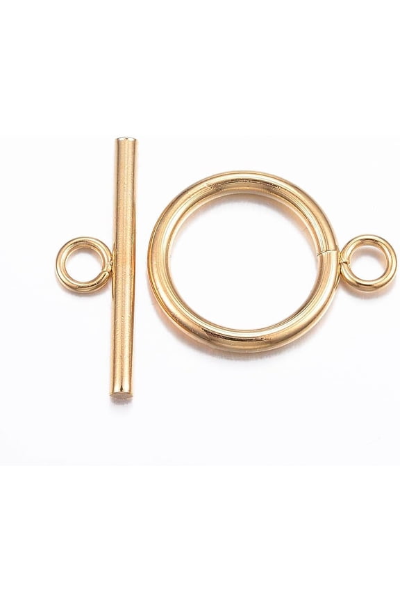 5Set 304 Stainless Steel Toggle Clasps Real 18K Gold Plated Ring Toggle T Bar Clasps Sets Metal Bar and Ring Clasps for Handmade Necklace Bracelet Jewelry Making Ring: 21x16x2mm