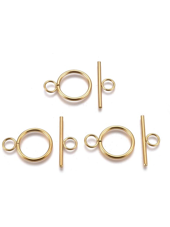 5Set 304 Stainless Steel Toggle Clasps Ring Toggle T Bar Clasps Sets Golden Metal Bar and Ring Clasps Toggle Findings for Necklace Bracelet Jewelry Making Ring: 28x20x2mm