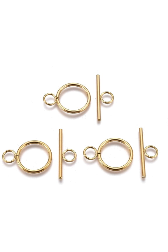 5Set 304 Stainless Steel Toggle Clasps Ring Toggle T Bar Clasps Sets Golden Metal Bar and Ring Clasps Toggle Findings