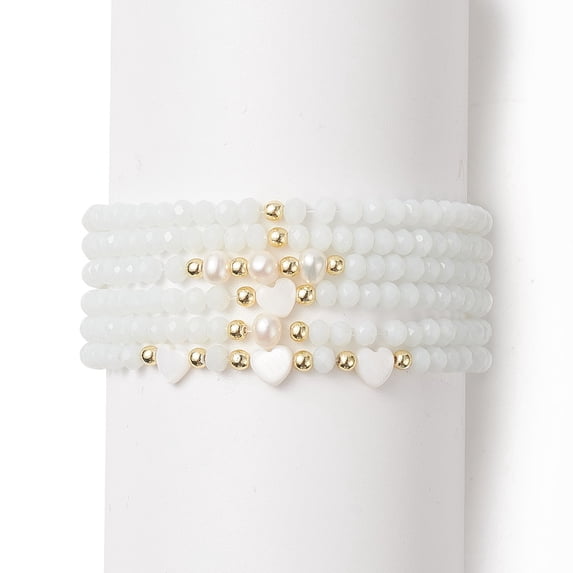 5Set 6Pcs 6 Style Natural Shell & Glass Star & Round Beaded Stretch ...