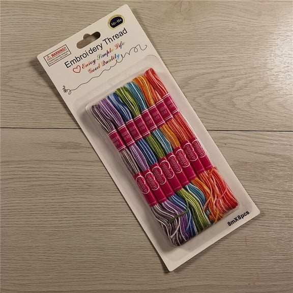 5Set 8 Skeins 8 Colors 6-Ply Polycotton(Polyester Cotton) Embroidery Floss Stitch Threads Segment Dyed Rainbow Color Mixed Color 0.8mm 8m/skein 1 skein/color