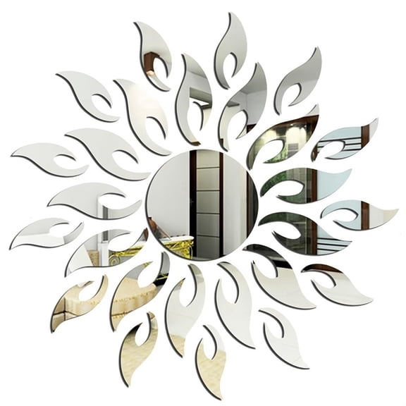 5Set DIY Sticker Wall Sun Room TV Cabinet Ceiling Art Decor Removable Mirror Shape Decoration,Silver