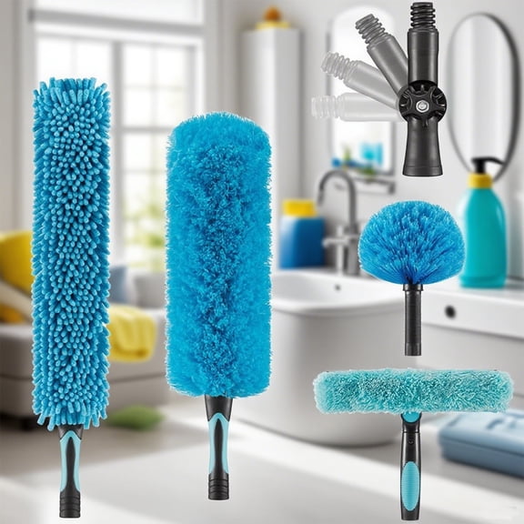 5Set Duster Kit High Ceiling Dusting and Window Cleaning Washer & Squeegee, Cobweb Duster, Fan Blade and Feather Dusters