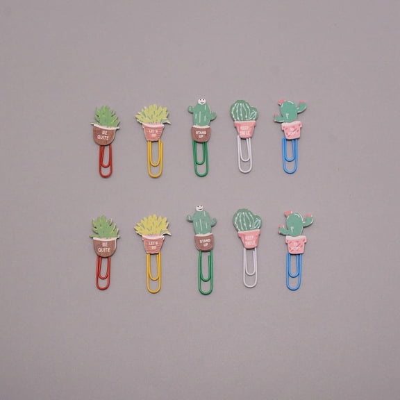 5Set Plant Shape Iron Paperclips Cute Paper Clips Funny Bookmark Marking Clips Mixed Color 47~50.5x16.5~23x3.5mm 10pcs/set