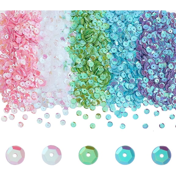 5Sets 5 Colors UV Plating Opaque Acrylic Beads Iridescent Flat Round Faceted Mixed Color 6~6.5x0.8mm Hole: 1.2mm 1200pcs/set 1set/color