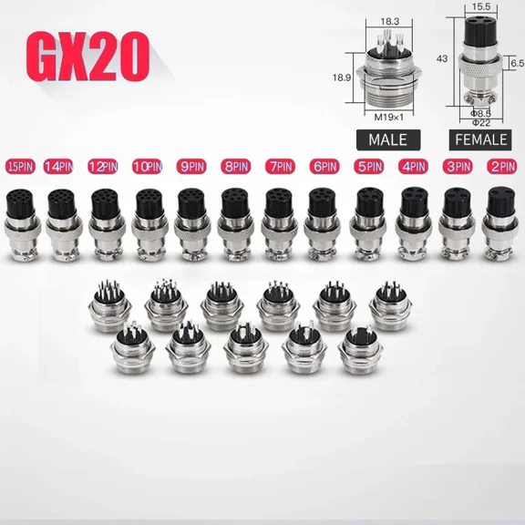 5Sets GX12 GX16 GX20 2 3 4 5 6 7 8 9 10 12 14 15 Pin Docking Aviation Plug Socket Waterproof Circular Connector