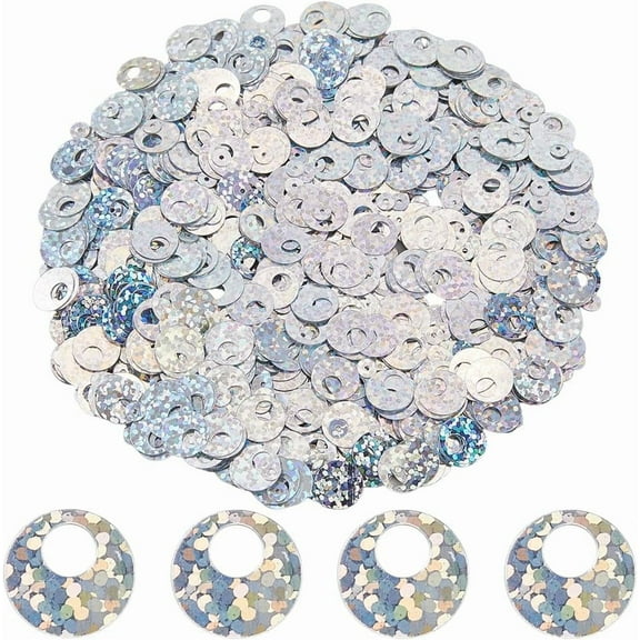 5Sets Iridescent PVC Paillette/Sequin Links Flat Round Snow 4~10x0.2mm Hole: 1~4mm