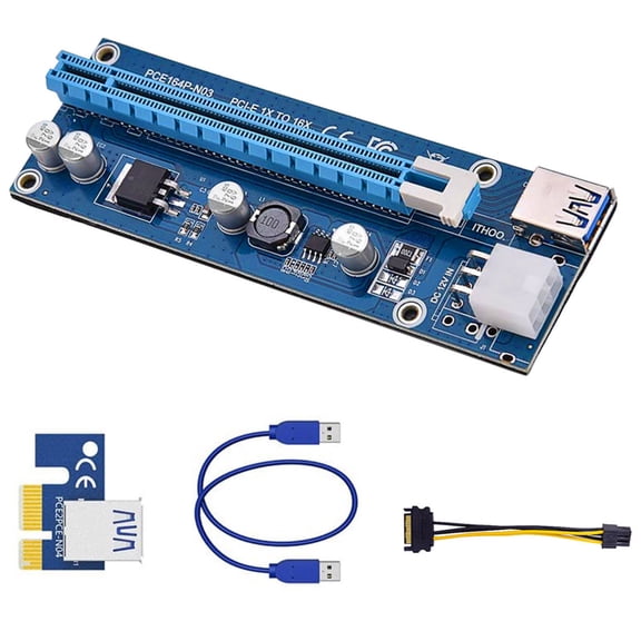 5-Pack PCI-E 1X to 16X GPU Riser Adapters with USB 3.0 Power Cables