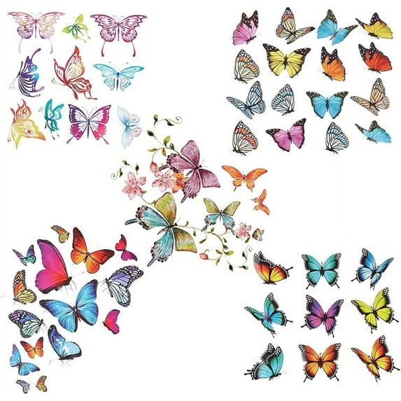 5Sheets 55Pcs Butterfly Heat Transfer Decals Colorful Butterfly Iron on Patches PET Heat Transfer Film for DIY T-Shirt Jeans Pillow Clothing Decoration Garments Accessories