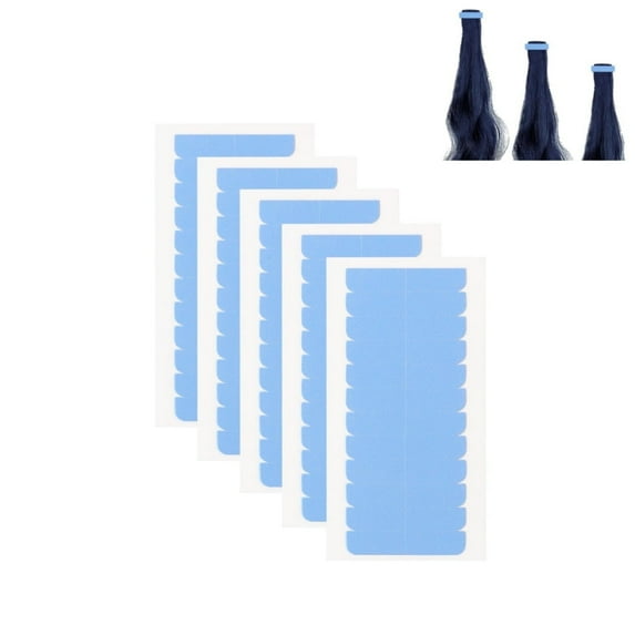 5Sheets Waterproof Hair Tape,QZS Double Sided Replacement Tape for Hair Extensions Adhesive,1.57x0.3inch,Blue