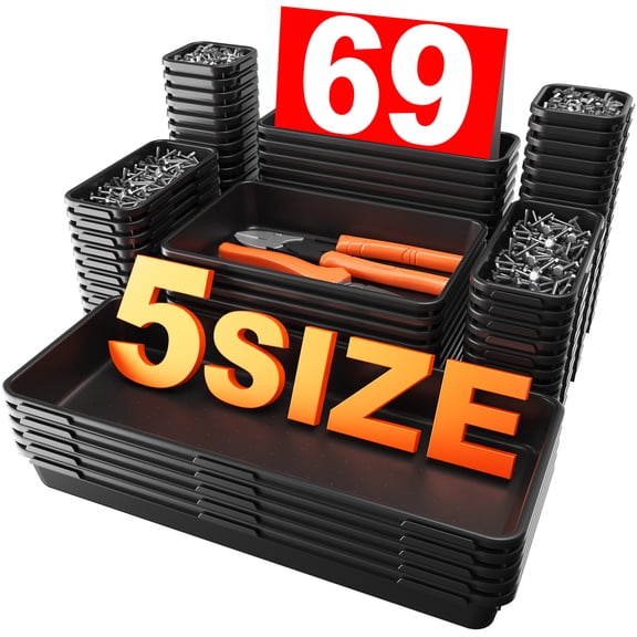 [5Size]69pcs Tool Box Organizer Tool Tray Dividers, Toolbox Drawer Organizers Storage Trays for Rolling Tool Chest, Work Bench Cabinet Bins, Tools Organization, Black, Makeup Organizer, Bathroom Or