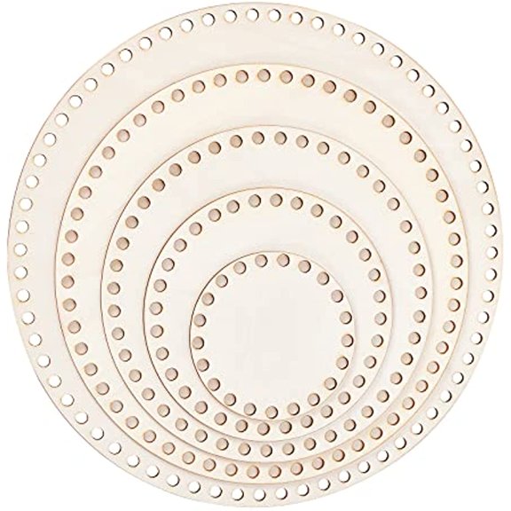 5Sizes Natural Wooden Basket Bottom Round Circle Blank Crochet Basket Wood Base for DIY Basket Weaving Crochet Supplies BurlyWood