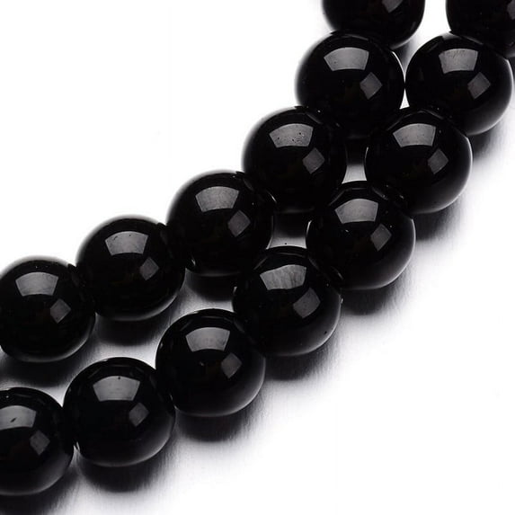 5Strand Glass Round Bead Strands Black 8mm Hole: 1mm 40pcs/strand 11 inch