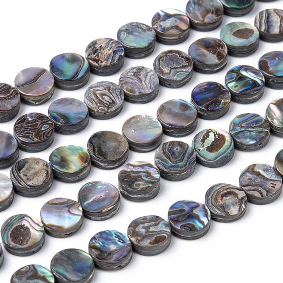 5Strand Natural Abalone Shell/Paua Shell Beads Strands Flat Round Colorful 8x3mm Hole: 0.5mm 48pcs/strand 16 inch