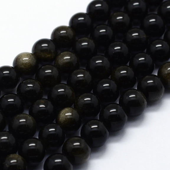 5Strand Natural Golden Sheen Obsidian Beads Strands Round 8mm Hole: 0.8mm