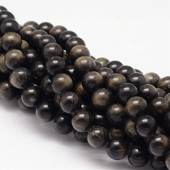 5Strand Natural Golden Sheen Obsidian Beads Strands Round 8mm Hole: 1mm about 46~48pcs/strand 15''(38cm)