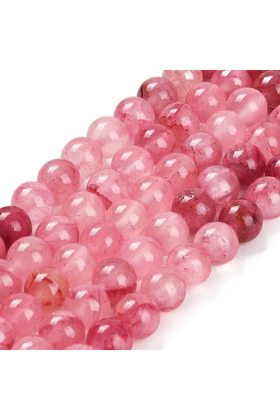 5Strand Natural Green Jade Beads Strands Round Dyed Cerise 8~8.5mm Hole: 1mm about 49pcs/strand 15.47''(39.3cm)