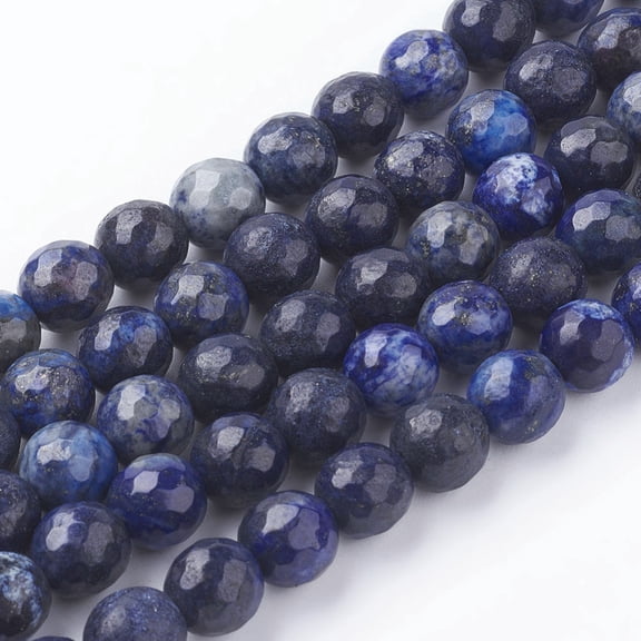 5Strand Natural Lazuli Beads Strands Faceted Round Midnight Blue 8mm Hole: 1mm about 43pcs/strand 36.5~37cm