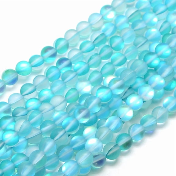 5Strand Synthetic Moonstone Beads Strands Holographic Beads Half AB Color Plated Frosted Round Cyan 6mm Hole: 1mm