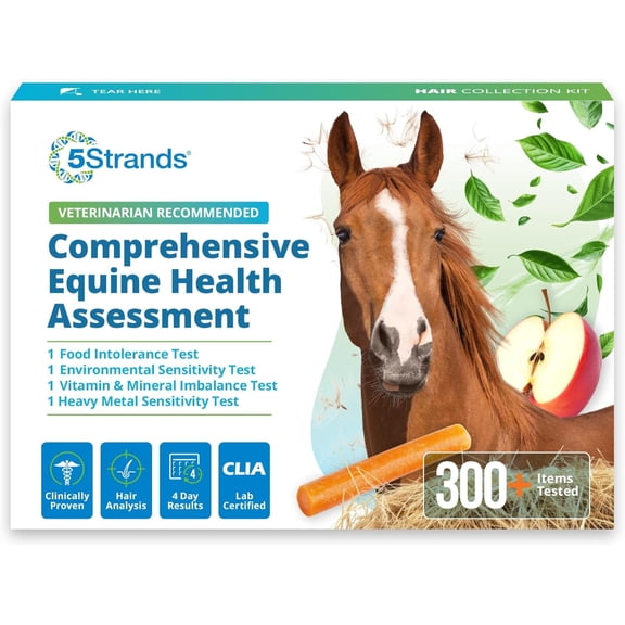 5Strands Equine Health Test, 307 Items Tested, Environmental & Food Intolerance, Nutrition, Metals and Minerals Imbalances, at Home Horse Hair Sample Collection Kit, Works for All Ages and Breeds