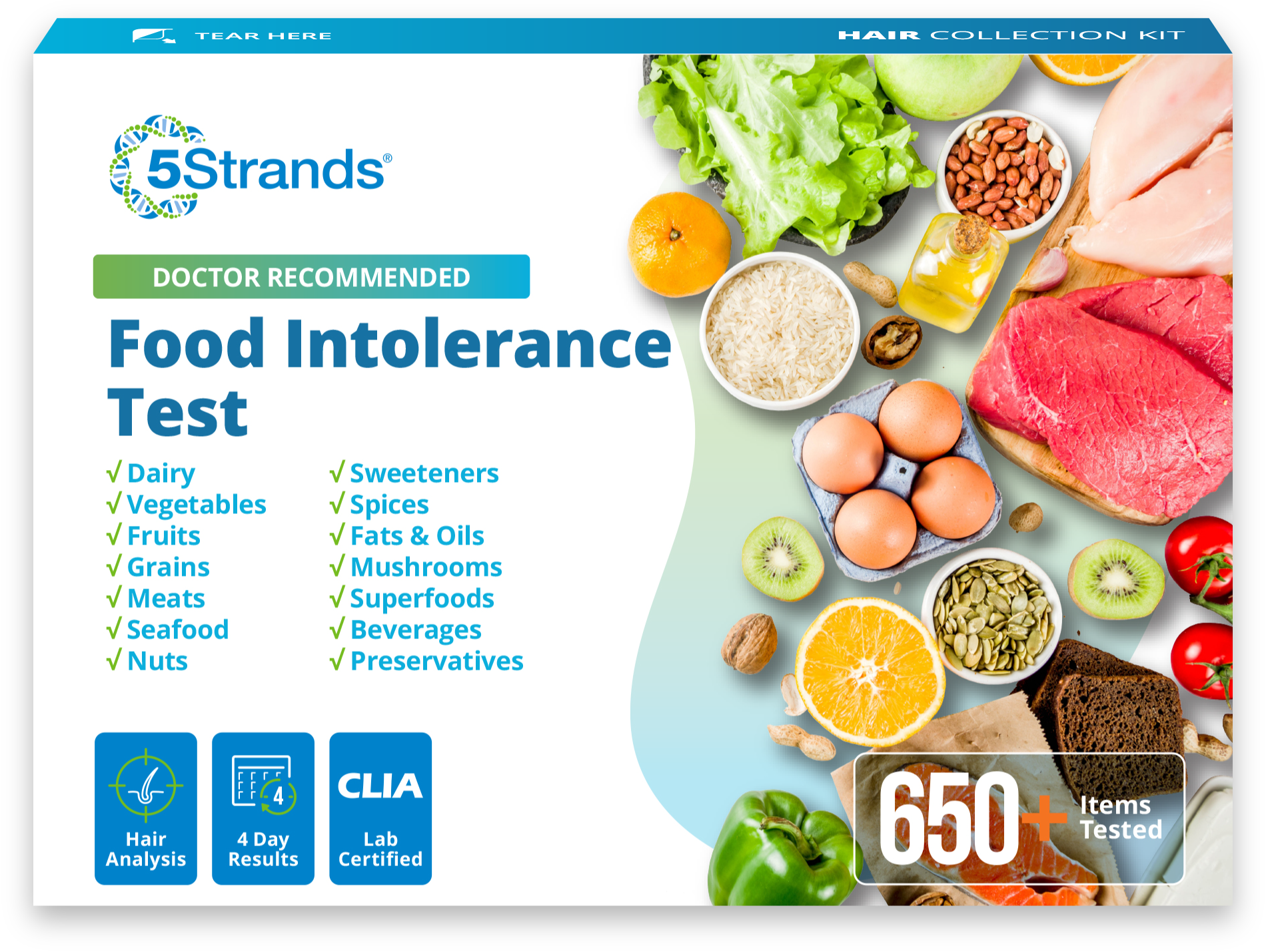5Strands Food Intolerance Test, Accurate Hair Analysis, 658 Items Tested, at Home Food Sensitivity Test Kit for Adults & Kids, Gut Health Test, Results in 4 Day